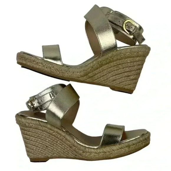 Stuart Weitzman Women's Gold Lexia Espadrille Wedge Sandals Size 6.5 Summer - Picture 15 of 15